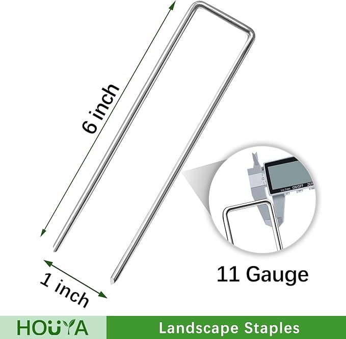 500 Pack Landscape Staples 6 Inch 11 Gauge Garden Stakes Galvanized Garden Staples Pins Anti-Rust Ground Stakes for Weed Barrier, Irrigation Tubing, Yard Lawn and Landscape Fabric