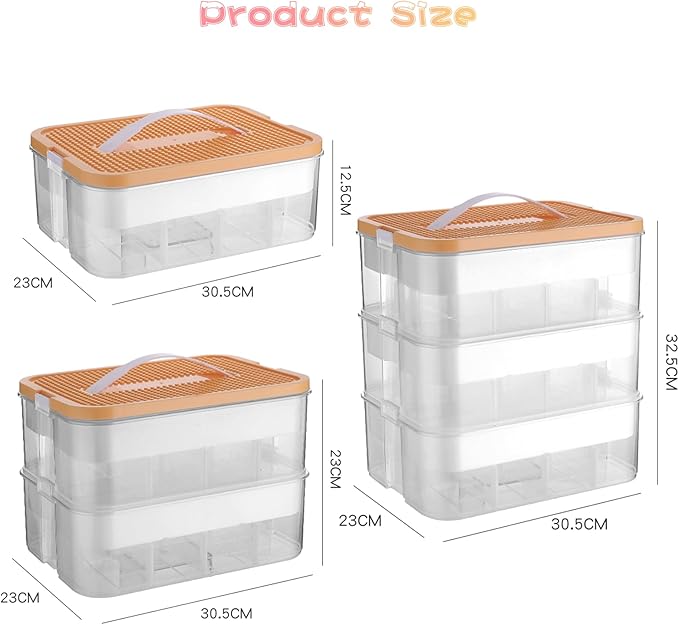 Toys Organizer Storage Case for Lego Box Kids Toy Stackable Building Blocks with Lids Bins Adjustable Lego Storage Containers Plastic Toy Box 3 Layer (Lemon)