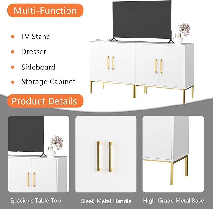 LYNSOM TV Stand for 55 Inch TV, Wood Entertainment Center with Storage Cabinet, TV Cabinet Black, Long Console Table for Living Room, Bedroom