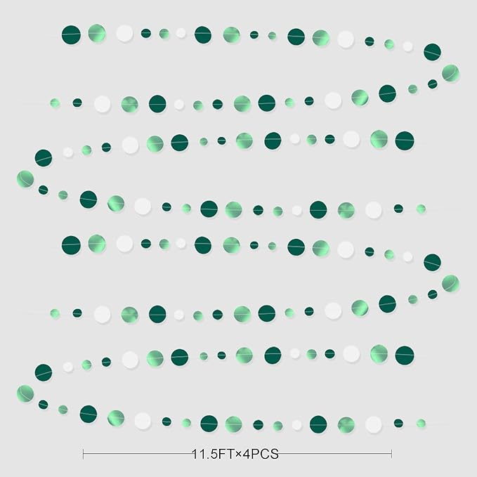 46 Ft Sage Green Party Decorations Metallic Sage Green White Polka Dots Garlands Hanging Paper Circle Dots Streamer for Birthday Baby Shower Engagement Graduation Wedding Party Decorations Supplies