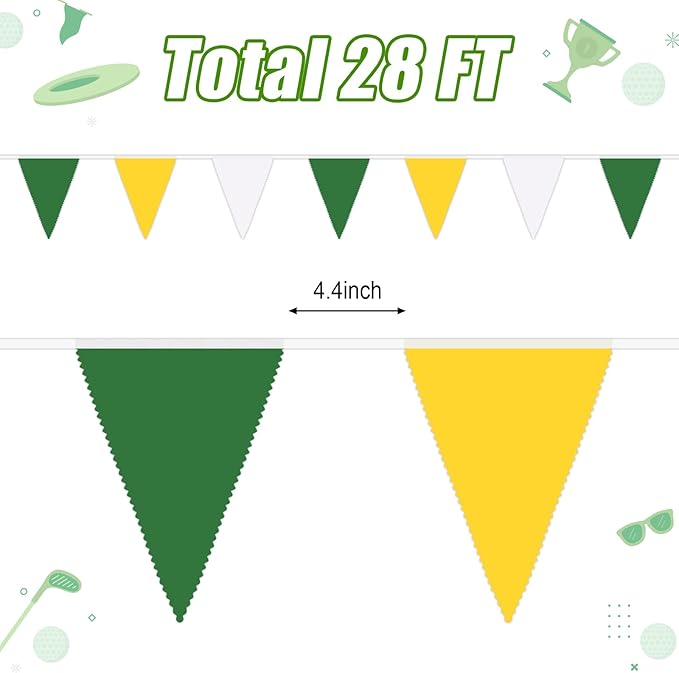 MARFOREVER 28 FT Spring Yellow Green White Pennant Banner Flags, 30 Pcs Fabric Triangle Flag Bunting Garland Banner for Baby Shower Nursery Garden Wedding Engagement Golf Theme Party Decorations