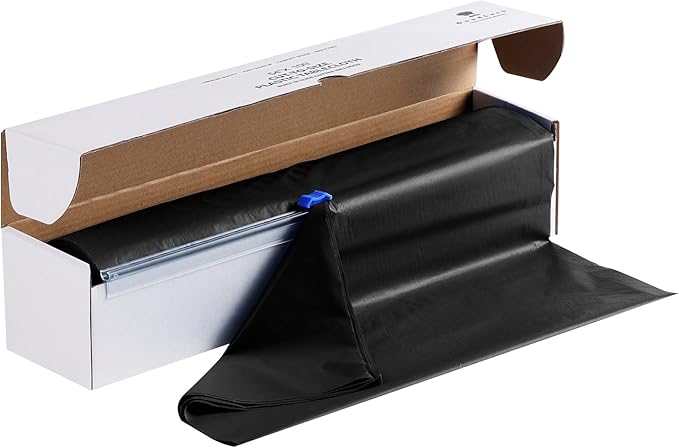 Goodluck 54 Inch X 100 Feet Plastic Table Cloths with Cutter Box, Black Disposable Table Cover Roll, Plastic Tablecloth for Party, Banquet, Wedding, Birthday, Anniversary