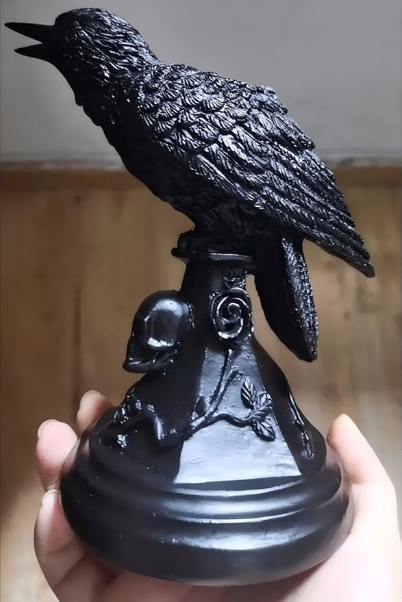 Gothic Crow Candle Holder Halloween Decoration Raven Statue Candle Sticks Holder Black Mystical Dark Accents for Home & Parties (Raven)