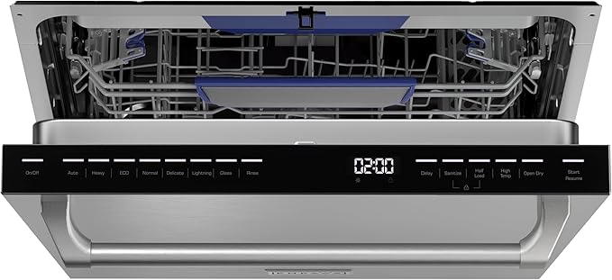 Empava 24 Inch Built-in Dishwasher, Stainless Steel Tub, 15 Place Settings 8 Wash Cycles, 3 Racks, Dual-Dry System, Top Control, 45 dB Ultra Quiet, Energy Star & UL Certified