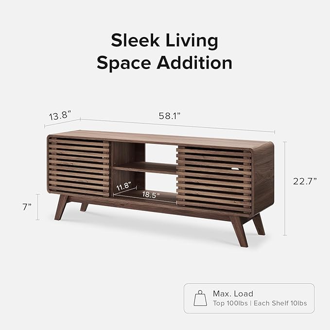 mopio Ensley TV Stand, Mid Century Modern for 55/60/65 inch TV, Farmhouse TV Stand, Entertainment Center with Storage, TV and Media Consol for Living Room (Walnut, 59" Tall)