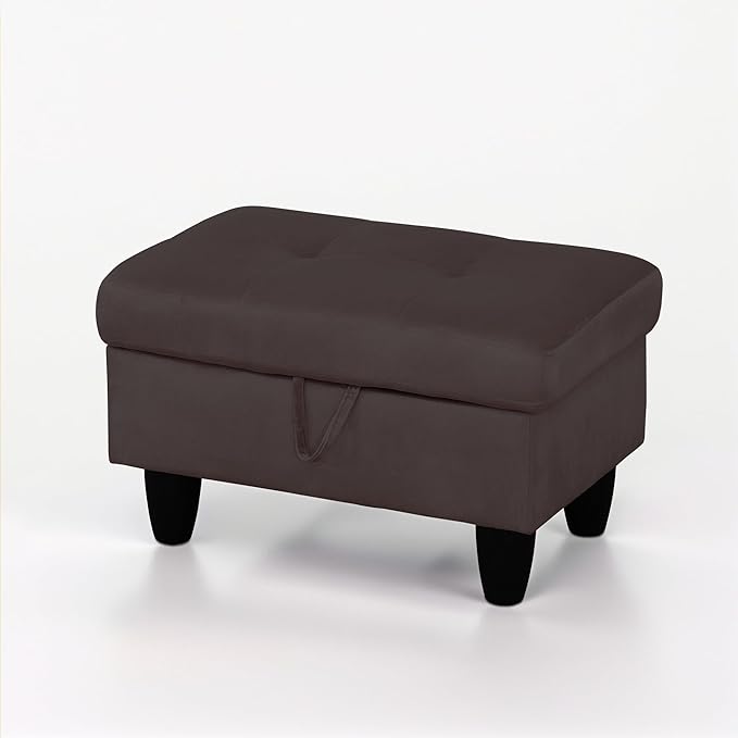 Ottoman Rectangular Storage Ottoman Bench, Flannel Footrest Stool Footstool with Lid for Living Room, Bedroom, Entryway, Dark Coffee, 28.5"x19"x17.5"