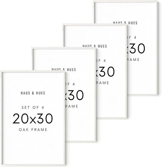 HAUS AND HUES 20x30 Picture Frames Set of 4 - Poster Frames 20x30, 20x30 Inch Frames, Poster Frames 20 X 30 Inches, 20 X 30 Wood Frames, 20x30 Photo Gallery Wall Frame Set (White Frame)