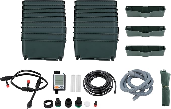 18 Pots Self-Watering Vertical Wall Planter, 39.4”L x 39.4”H Stackable Plastic Wall-Mounted Plant Grow Pots, Wall Hang Garden Planter Outdoor Indoor for Herbs Flowers Strawberries (Green)