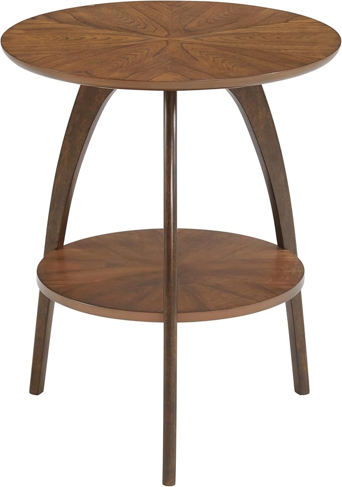 Martin Svensson Home LAX Two-Tone 20-Inch Caramel Brown Round Wood End Side Table with Walnut Legs and Shelf Storage