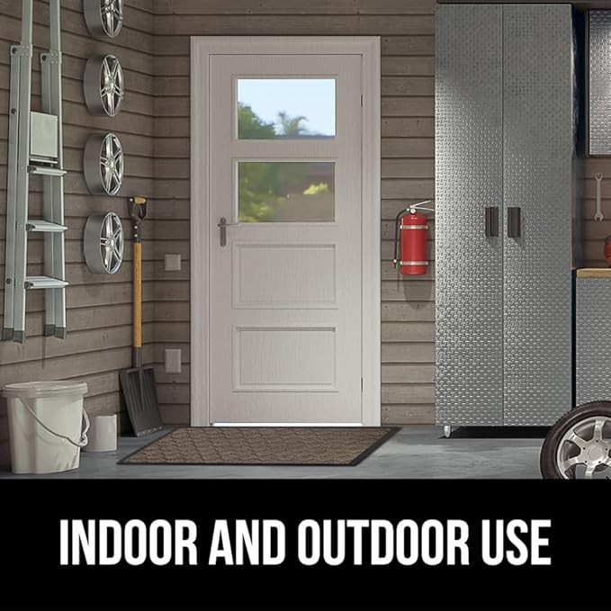 GORILLA GRIP 100% Waterproof All-Season WeatherMax Doormat, 72x24, US Designed Natural Rubber, Stain and Fade Resistant, Low Profile Indoor Outdoor Door Mats, Easy Clean Patio Mat, Latte Quatrefoil