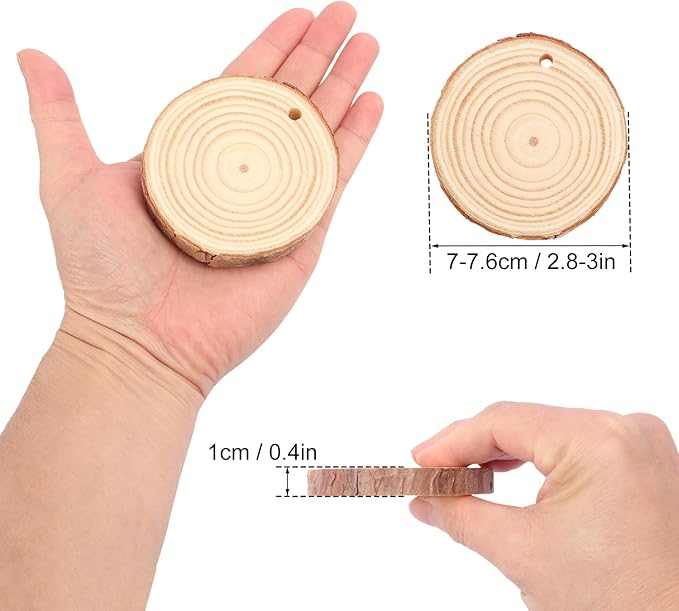 70 PCS 3 Inch Unfinished Wood Slices Hole Wood, Natural Wood Slices, Predrilled with Hole Wood Slice for DIY Arts Craft Christmas Ornaments by GNIEMCKIN