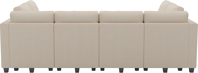 Belffin Oversized 12 Seat Modular Sectional Sleeper Sofa Convertible Sleeper Sofa with Storage Seat Large Corduroy Modular Sectional Couch for Living Room Beige