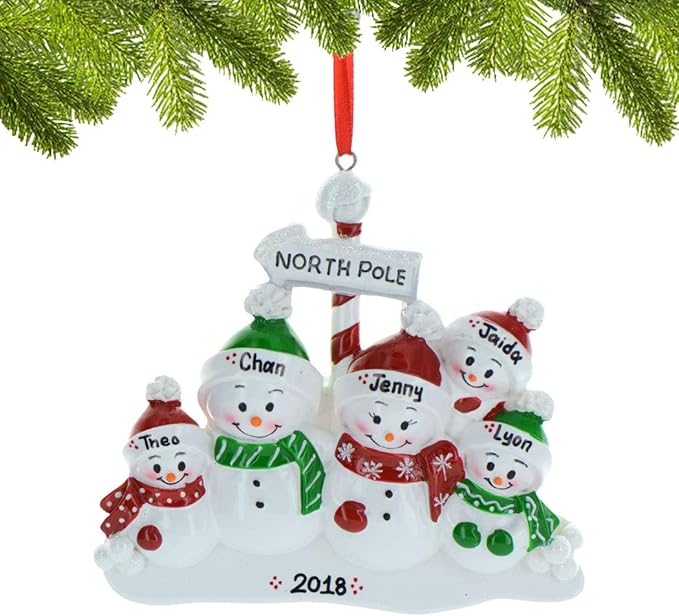 3D Frosty Snowman Family of 5 Christmas Ornament 2025 Personalized Family Christmas Ornaments 2025 | Winter Holiday Snowmen Personalized Tree Ornaments Customizable Gifts Snow People of Five Ornament