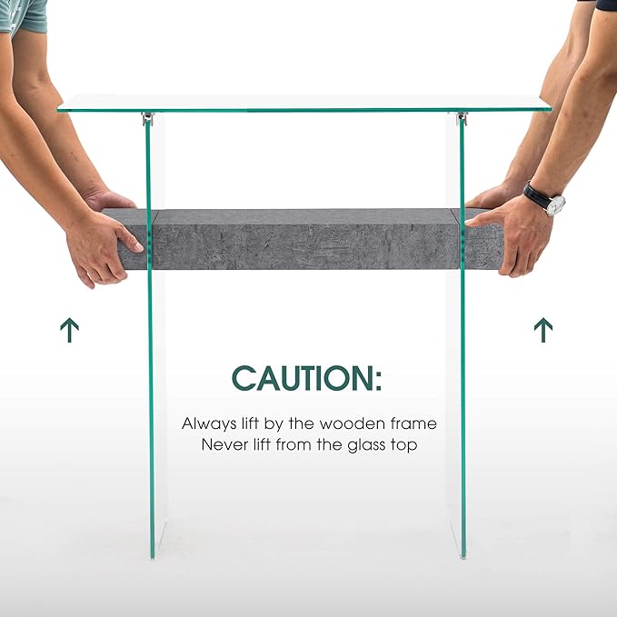 ivinta Narrow Glass Console Table with Storage, 31.5'' Modern Entryway Table with Storage Shelves for Living Room, Hallway, Foyer, Bedroom 5103 (Gray)