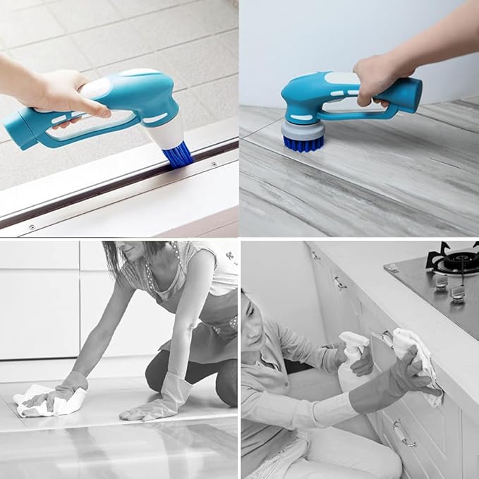 Electric Scrubber Power Cordless, Portable 360 Handheld Washing Cleaning Machine with 6 Replaceable Brush Heads, High Rotation for Bathroom, Floor, Kitchen, Car, Sink, Wall, Window