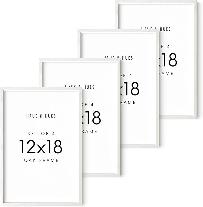 HAUS AND HUES 12x18 Picture Frames For Wall - Set Of 4 Poster Frames 12x18, Picture Frames 12x18, 12x18 Frames, Frames 12 X 18, Gallery Wall Frame Set, 12x18 Poster Frame (White Frame)