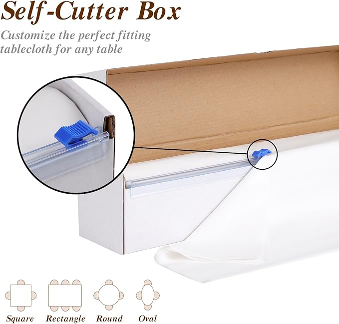 Goodluck 54 Inch X 100 Feet Plastic Table Cloths with Cutter Box, White Disposable Table Cover Roll, Plastic Tablecloth for Party, Banquet, Wedding, Birthday, Anniversary