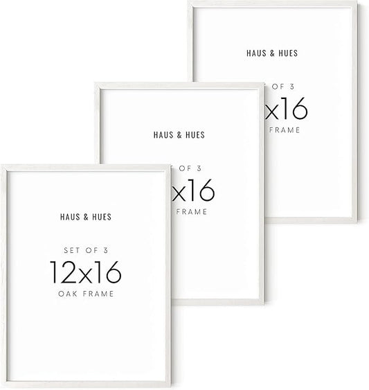HAUS AND HUES Set of 3 12x16 White Frames - Picture Gallery Wall Frame Set, 12 by 16 Photo Set,12 x Wood (White Oak Frame)