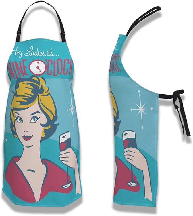 Kiss the Cook Apron Men Wine O’clock Funny Aprons for Women for Cooking Restaurant BBQ Painting Crafting Gardening 27” (W) x 31” (H), Waterproof Aprons