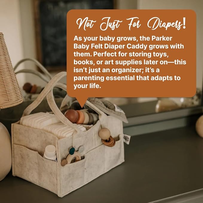Parker Baby Diaper Caddy - Nursery Storage Bin and Car Organizer for Diapers and Baby Wipes - White, Regular