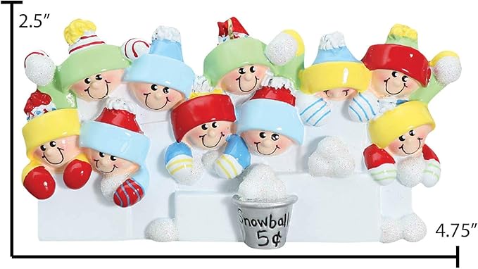 3D Snowball Fight Family of 10 Ornament 2025 Personalized Family Christmas Ornaments 2025 | Snowman Winter Holiday Personalized Tree Ornaments for Grandchildren, Siblings & Grandkids of Ten Ornament