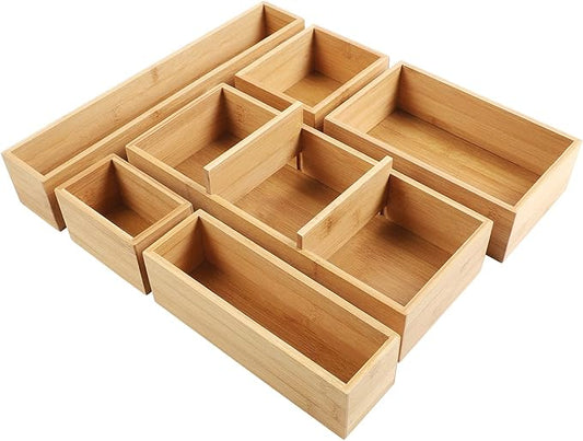 Kootek Bamboo Drawer Organizer with Removable Dividers, 6 Pcs Adjustable Kitchen Drawer Organizer Utensils Bamboo Organizers Silverware Storage Box Cutlery Tray Multi-Use for Bathroom, Makeup, Office