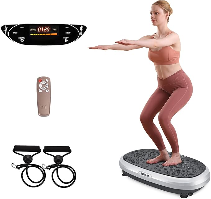 EILISON FitMax 3D XL Vibration Plate Exercise Machine - Whole Body Workout Vibration Platform w/Loop Bands - Lymphatic Drainage Machine for Weight Loss, Shaping, Wellness, Recovery