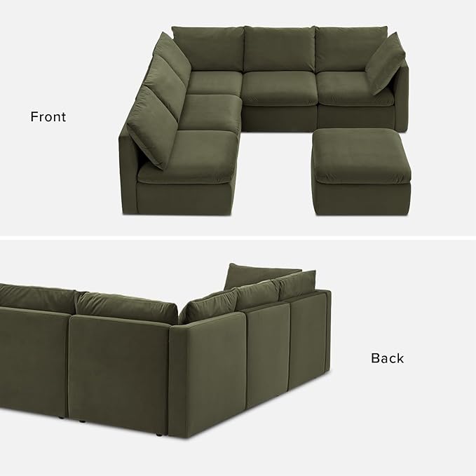 mopio Oversized Modular Sectional Sofa with Fully Removable Covers and Storage, Convertible U, L-Shaped and Sleeper Sectional, Modern Couches with Ottoman Chaise (Olive Green Velvet, 6 Seats, L)