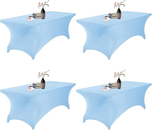 4Pack Spandex Waterproof Table Covers 8ft，Spandex 8ft Waterproof Table Cover for Party,Wedding, Banquet, and Events(Blue Mist)