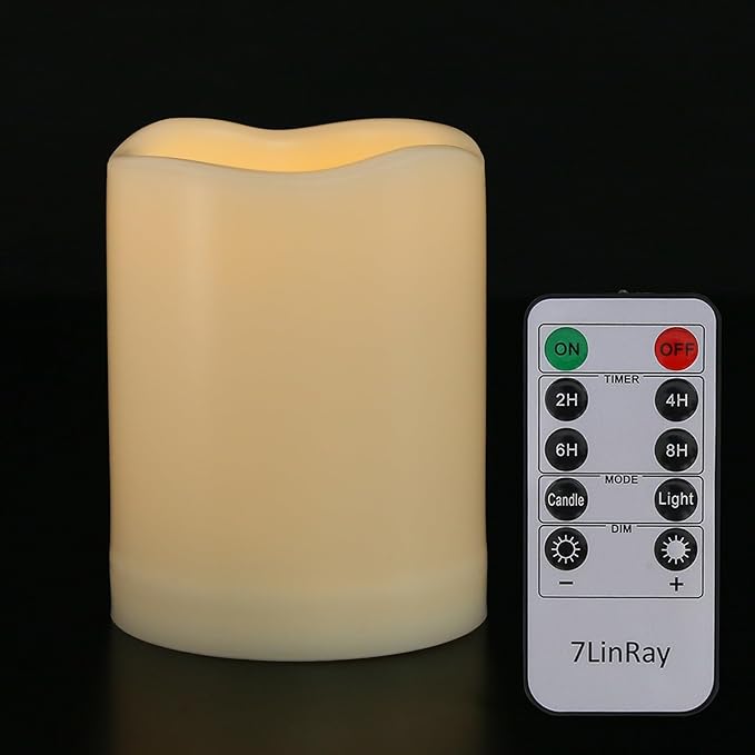 1 Pack 3" x 4" Battery Operated Flameless Candles with Remote and Timer, Outdoor Flickering LED Pillar Flameless Candles for Home Decor, Ivory, Plastic