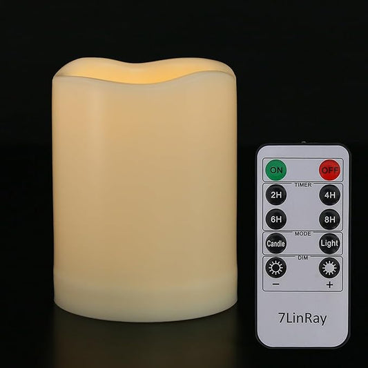 1 Pack 3" x 4" Battery Operated Flameless Candles with Remote and Timer, Outdoor Flickering LED Pillar Flameless Candles for Home Decor, Ivory, Plastic