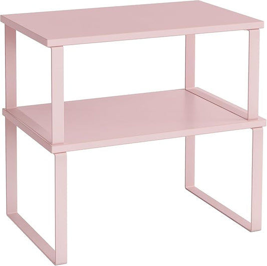 SONGMICS Cabinet Organizer Shelf, Set of 2 Kitchen Counter Shelves, Kitchen Storage, Spice Rack, Stackable, Expandable, Metal and Engineered Wood, Jelly Pink UKCS020S01