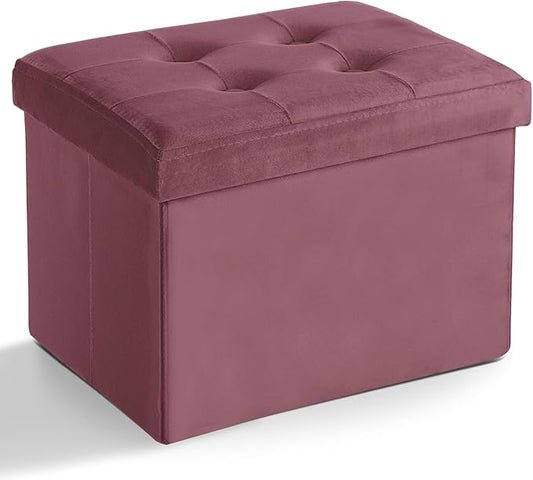 LINMAGCO Storage Ottoman Folding Foot Stool Velvet Footrest with Padded Modern Ottoman with Storage for Living Room Puppy Step Stool 17x13x13in(Jelly Pink)
