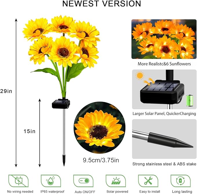 Solar Sunflower Lights 4 Pack with 24 Sunflower Solar Lights Outdoor Garden Decor Birthday Gift for Mom Women Grandma,Waterproof Solar Flower Garden Stake Lights for Yard Landscape Patio Lawn Pathway