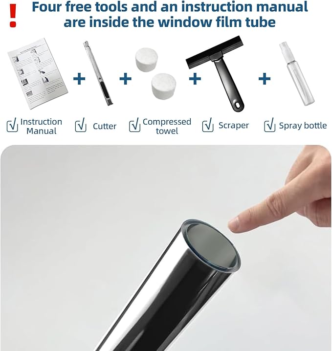 DUOFIRE One Way Window Film Privacy See Out Not in Heat Blocker Window Tint Reflective Mirror Windows Tinting Film for Home Static Cling Anti-UV Sun Blocking Windows Covering（Black, 11.8x78.7in）