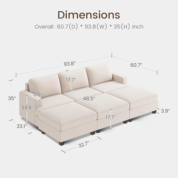 Nolany Corduroy Sectional Couch with Storage Ottoman, Sleeper Sectional Sofa with Chaise, Modular Sectional Couches for Living Room, Beige