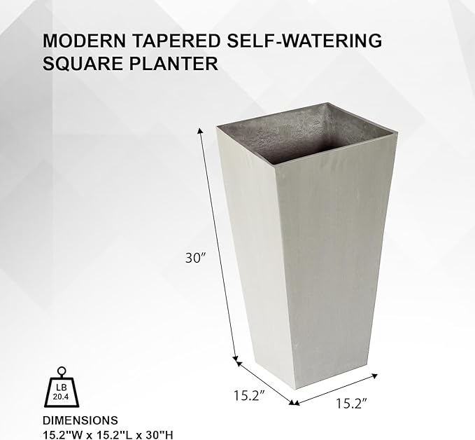 XBrand Modern 30-Inch Tall Square Planter, Tapered, Perfect for Indoor & Outdoor, Patio Decor, Set of 2, Gray