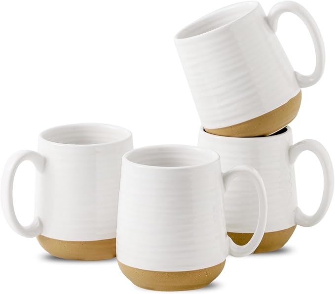 Hasense Coffee Mugs Set of 4, 15 oz Ceramic Coffee Cups with Comfortable Handle, Large Tea Cups for Coffee, Soup, Latte, Mug Set Gift for Wedding, Microwave and Dishwasher Safe, White