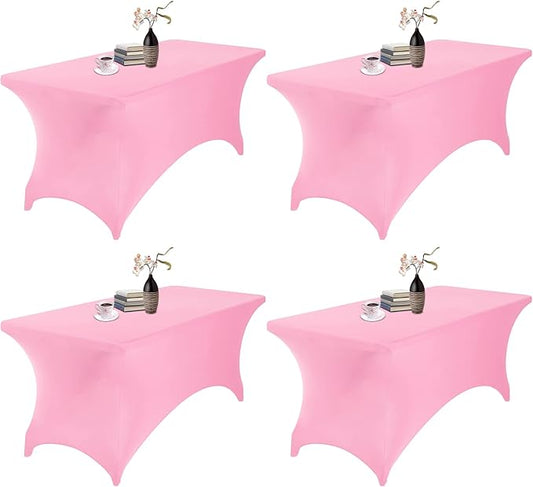 4Pack Spandex Waterproof Table Covers 6ft，Spandex 6ft Waterproof Table Cover for Party,Wedding, Banquet, and Events(Pink)