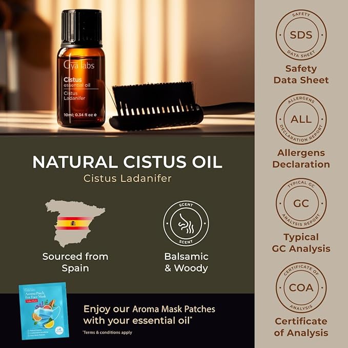 Gya Labs Cistus Essential Oil for Hair - 0.34 Fl Oz - 100% Pure Natural Cistus Oil for Diffuser, Skin, Aromatherapy & Candle Making Scent