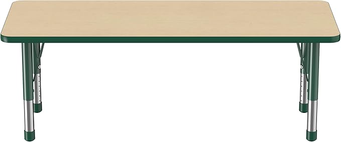 Factory Direct Partners FDP Rectangle Activity School and Classroom Kids Table (24 x 60 inch), Chunky Toddler Legs, Adjustable Height 15-24 inches - Maple Top and Green Edge