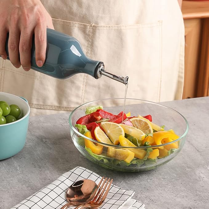 Sweejar Large Ceramic Olive Oil Dispenser Bottle, Opaque Oil Cruet Protects Oil to Reduce Oxidation, Suitable for Storage Oil, Vinegar, Soy Sauce & Other Liquids, Pack of 1, 24 Fl Oz (Fog Blue)