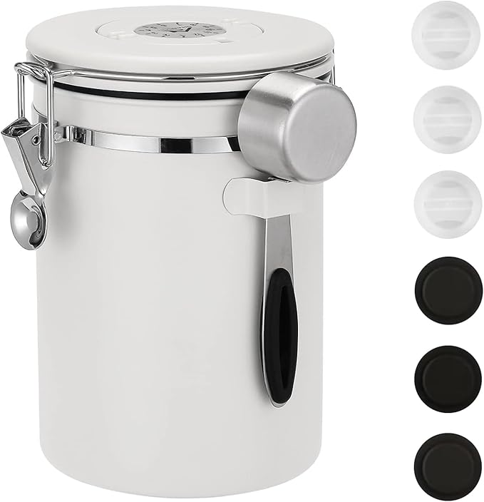 ShanSon Coffee Canister Airtight Coffee Container Stainless Steel Coffee Bean Storage Container with Scoop Coffee Canister for Beans Grounds Sugar Flour Tea Cereal,22OZ, White