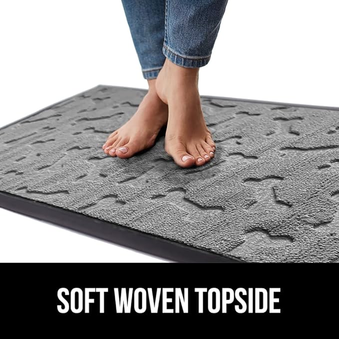 GORILLA GRIP 100% Waterproof All-Season WeatherMax Doormat, 47x35, US Designed Natural Rubber, Stain and Fade Resistant, Low Profile Indoor Outdoor Door Mats, Easy Clean Patio Mat, Light Gray Bones