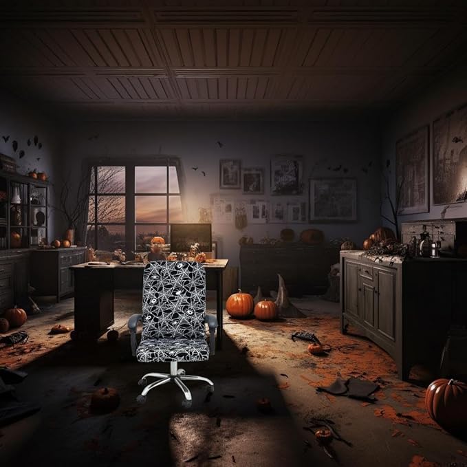 Halloween Office Chair Covers Gothic Spider Web Spooky Spider on Black Horror Theme Print Stretchable Slipcover for Modern Simplism Style High Back Boss Chair (No Chair)(Halloween02, M)…