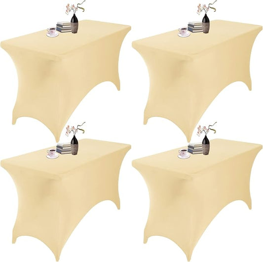 4Pack Spandex Waterproof Table Covers 4ft，Spandex 4ft Waterproof Table Cover for Party,Wedding, Banquet, and Events(Champagne)