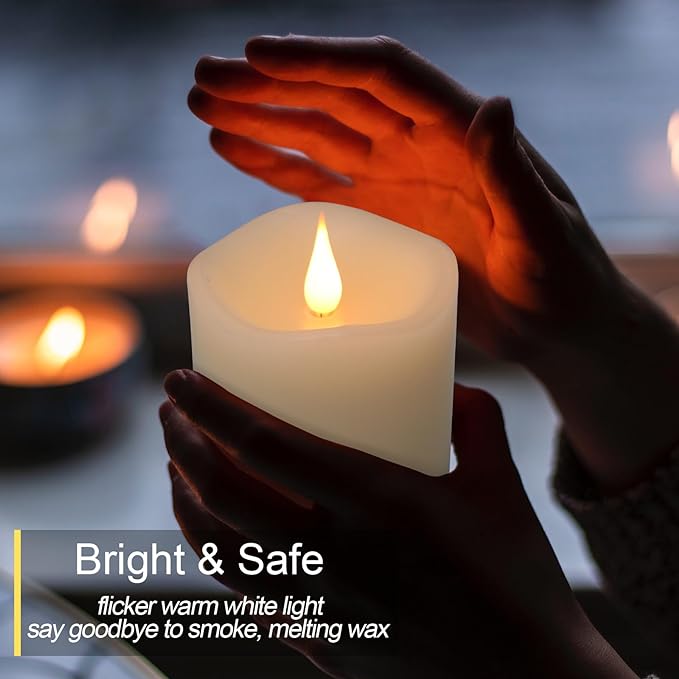Flameless Candles Battery Operated with Remote Timer, 3D Moving Flame Flickering, Last 600+ Hours Battery Candles, Set of 3 Ivory Real Wax Electric LED Candle for Wedding Party Decor