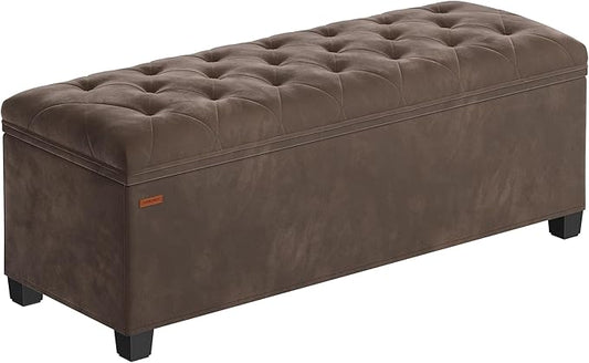 SONGMICS Velvet Storage Ottoman Bench, Foot Rest with Legs, 15.7 x 43 x 15.7 Inches, End of Bed Bench, Storage Chest, Load up to 660 lb, for Living Room, Bedroom, Entryway, Walnut Brown ULSF089K01