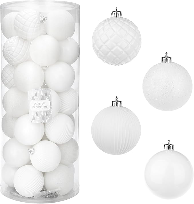 Every Day is Christmas Ornaments, Shatterproof Christmas Tree Ornament Set, Christmas Balls Decoration 35 Count (2.75"/70mm, Cream)