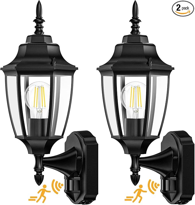 Lamomo Outdoor Wall Sconce, 2 Pack Dusk to Dawn Motion Sensor Light Fixtures, Exterior Aluminum Waterproof Porch Lights for Patio Front Door Garage